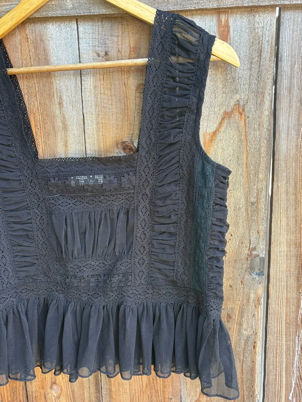 Women's Black Lace Ruffle Camisole Tank Top - Picture 5 of 7